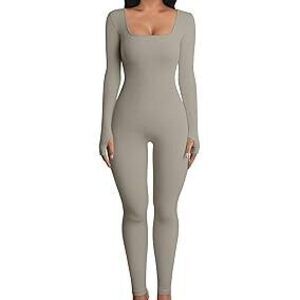 YIOIOIO Women Workout Seamless Jumpsuit Yoga Ribbed One Piece Long Sleeve Leggi…
